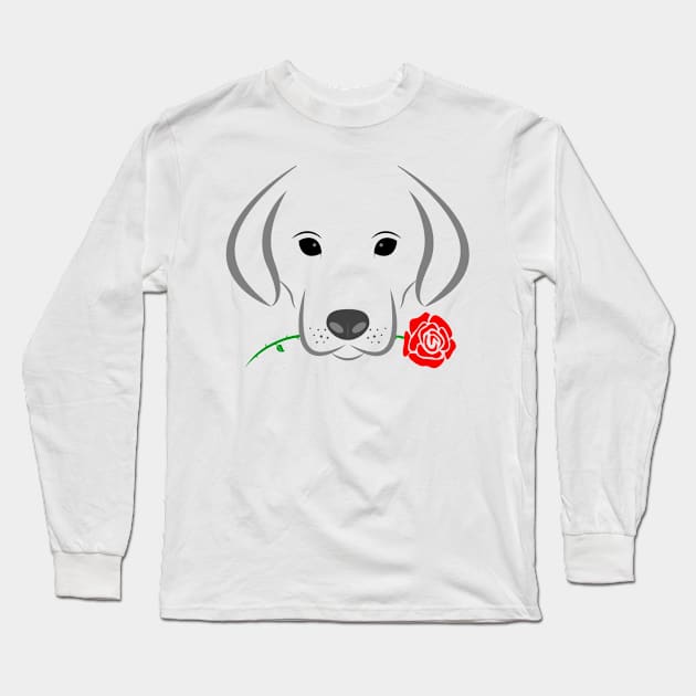 Rescue Puppy Valentine's Day, cute Puppy with Rose in mouth Long Sleeve T-Shirt by BazaBerry